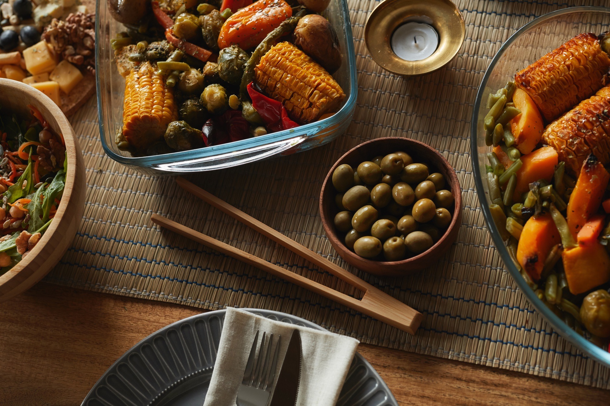 Soul Food Feast on Wooden Table